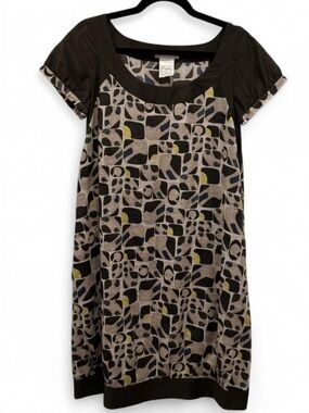 ’S Max Mara Abstract Silk Blend Shift Dress Sz 6 Designer Boho Geometric Tunic